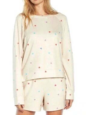 Wildfox Relaxed Fit Super-Soft Sweatshirt & Short Lounge Set Hearts Size XL NWT